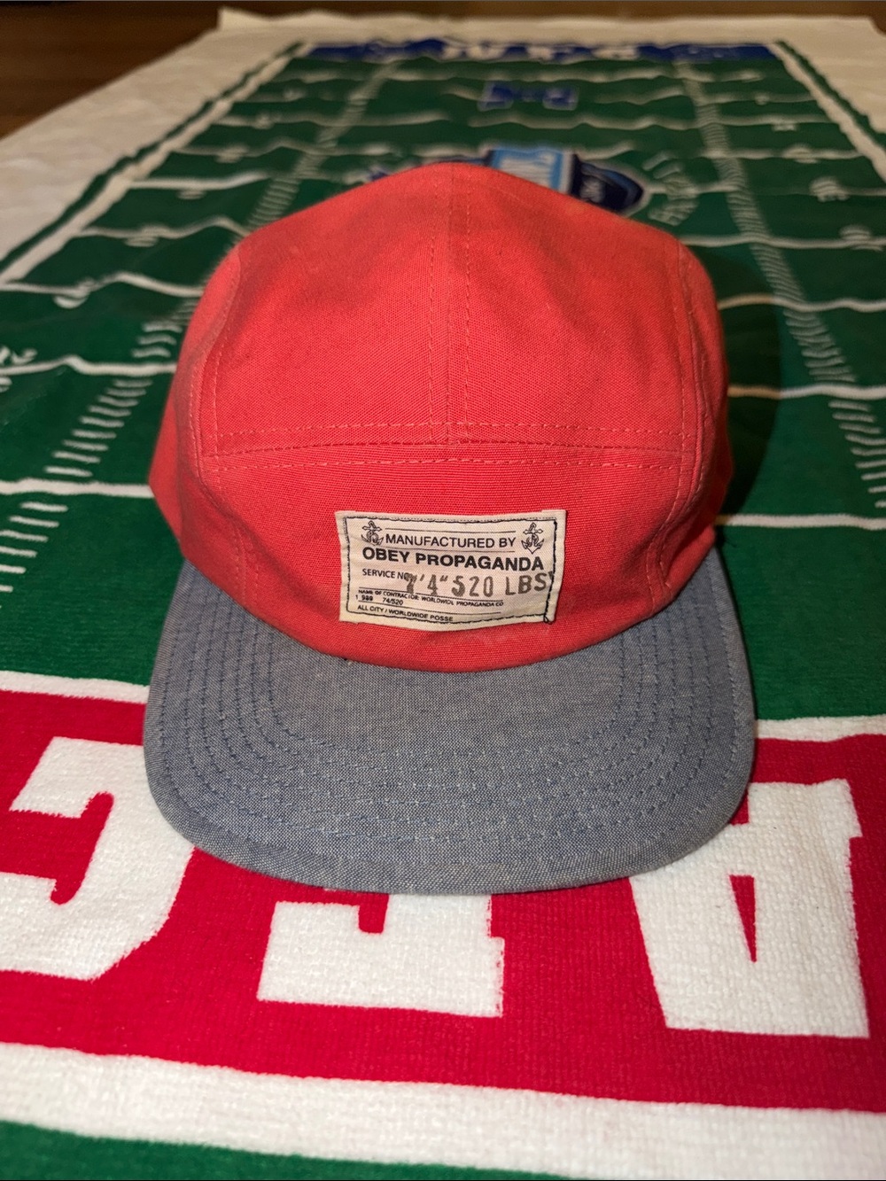 Obey Red Canvas 5 panel Cap with Gray Brim
